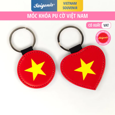 Móc khóa hình cờ đỏ sao vàng chất liệu da PU cao cấp Hình tròn và hình trái tim