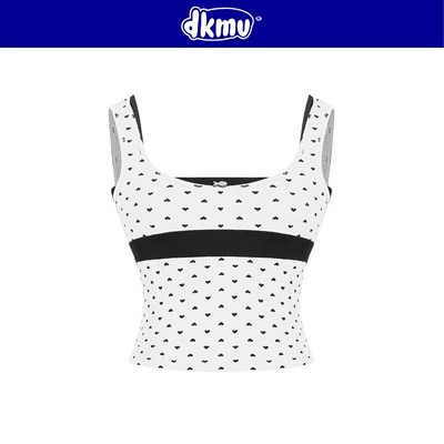 Áo 2 dây trắng form croptop 2 lớp DKMV chất thun lụa hình trái tim ôm dáng đính logo cá inox Pearly Set | K-SET19-T-T
