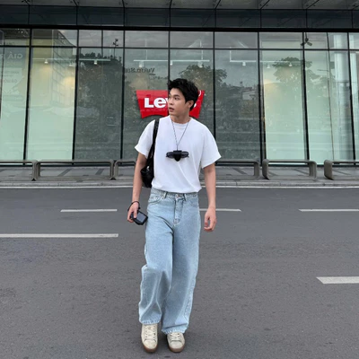 FADED BLUE WIDE STRAIGHT JEANS WHOSE - Quần jeans ống đứng wide fit Whose Studio 2143