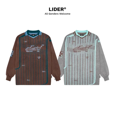 Áo Sweater Jersey Len Dệt LIDER CULTURE KNIT JERSEY Cổ Polo Unisex - Cloudy Sky/Mocha