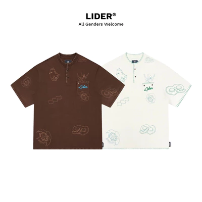 Áo Thun Unisex Cổ Tròn In Hoạ Tiết LIDER CHEERY EGGPLANT TEE - Brown/Vanilla