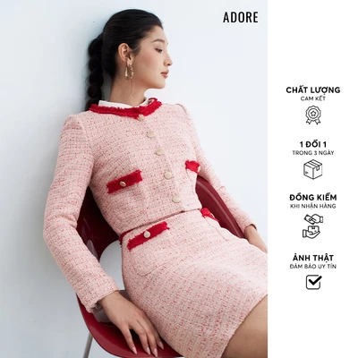 Áo khoác tweed hồng nhạt phối dây rua trang trí - 513TW1001 ADORE