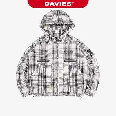 Áo khoác flannel có mũ local brand DAVIES form rộng vải nỉ caro đen trắng 2 lớp dày dặn Flannel Hooded Jacket I D38-AK1