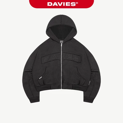 Áo khoác hoodie zip boxy nam nữ DAVIES hoạ tiết chữ thêu viền nổi 3D phối viền tay màu đen Patchwork Hoodie Zip | D-HD4