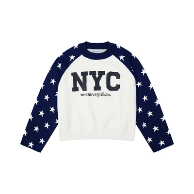 “WHENEVER” ÁO SWEATER LEN HỌA TIẾT NGÔI SAO - STAR RAGLAN SWEATER /  WHITE NAVY