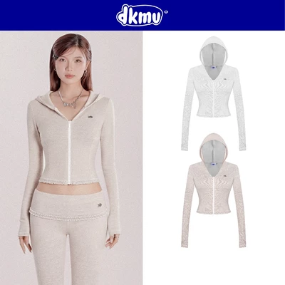Áo khoác nữ dài tay có mũ ôm DKMV dáng croptop thiết kế viền phối bèo đáng yêu logo cá Glimmer Set | K-SET16-AK