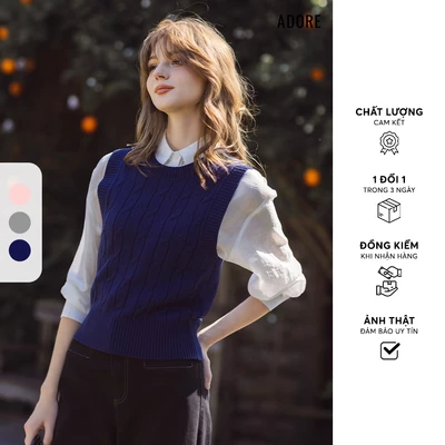 Áo gile len vặn thừng navy/tàn/hồng kem - 512KN2003 ADORE