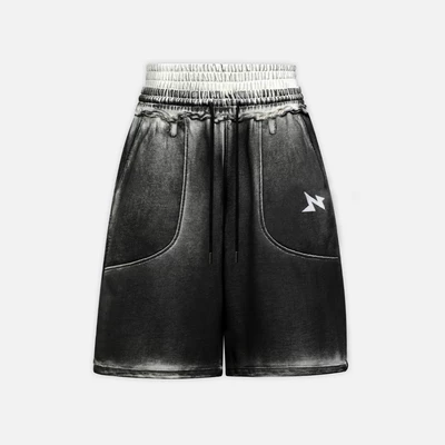Quần NEEDS OF WISDOM 2Waist Spray Sweatshorts - Washed Black - Local Brand Chính Hãng
