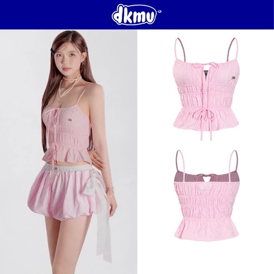 Áo màu hồng nữ kiểu sọc nhỉ DKMV dáng croptop 2 dây thắt nơ điểm nhấn bo chun ôm dáng xinh Myrna Top | K-T32-H