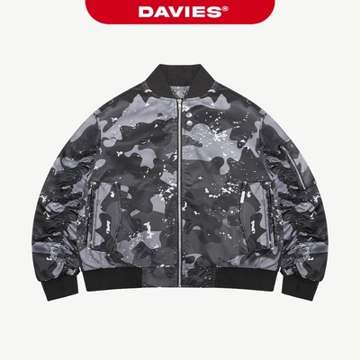Áo khoác bomber hiphop hoạ tiết camo DAVIES tay áo nhún khóa kéo kèm nút bấm chất dù 2 lớp Maverick Jacket | D-AK29-CM