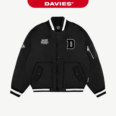 Áo khoác bomber nam nữ form rộng DAVIES local brand vải dù màu đen thêu chữ Khaki Daviesism Jacket | D36-AK6-DU