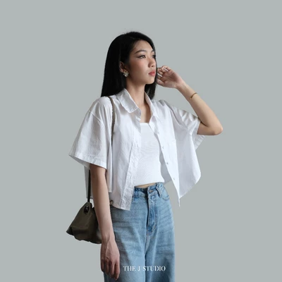 Áo Croptop Nữ Ngắn Tay, Sơ Mi Nữ Công Sở, Áo Sơ Mi Form Rộng Khoác Ngoài - The J Studio