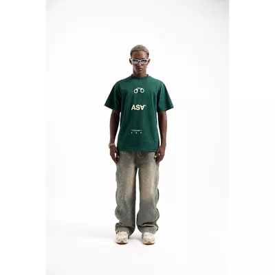 Áo Phông Nam ASA HandCuff Cotton 2 Chiều Form Slim-Fit Họa Tiết In Cao Cấp Phối Màu Xanh Top Menswear Áo Thun Cổ Tròn