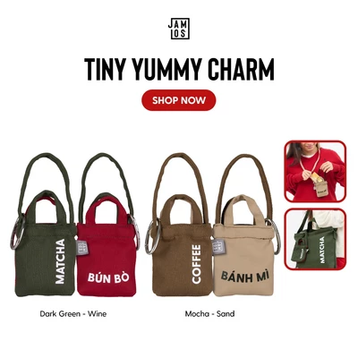 Jamlos Tiny Yummy Charm - Phụ kiện túi phiên bản tí hon của túi chéo in món ăn và món nước vải canvas