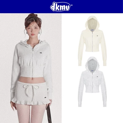 Áo khoác nữ croptop có mũ dài tay DKMV thiết kế phối bèo đính logo cá đáng yêu bo chun ôm eo Dreamy | K-SET20-AK
