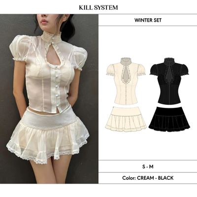 [CÓ TÁCH LẺ] Set áo tay phồng khoét cổ kèm bra và chân váy xếp ly voan tơ WINTER - 𝐊𝐈𝐋𝐋 𝐒𝐘𝐒𝐓𝐄𝐌