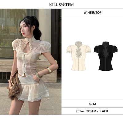 Áo tay phồng khoét cổ kèm bra voan tơ WINTER - 𝐊𝐈𝐋𝐋 𝐒𝐘𝐒𝐓𝐄𝐌