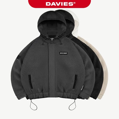 Áo khoác lông cừu DAVIES nữ nam có mũ trùm đầu local brand màu đen, be form rộng Fleece Hooded Jacket I D35-AK5
