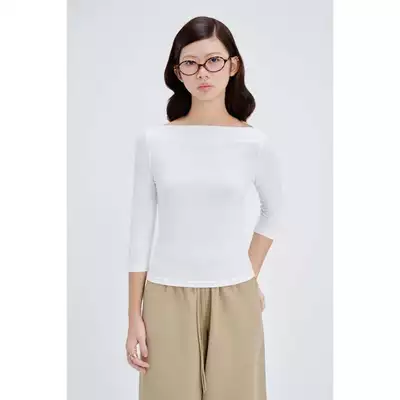 LIBÉ WORKSHOP - Áo kiểu tay lửng from ôm cổ thuyền màu trắng 7412