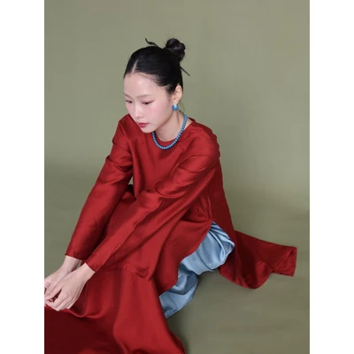 LAM MAI áo dài truyền thống 4 tà, form suông , quần lụa ống rộng | SOMS