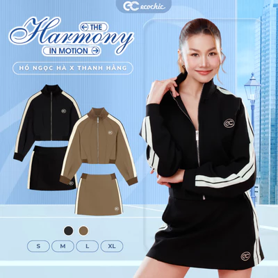 Set Chân Váy ECOCHIC Dáng Ngắn Phối Viền Line Trắng Logo Cao Cấp Chính Hãng HNH B210 B211