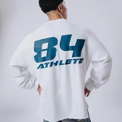 Áo Thun tay dài màu WHITE logo Degrey màu NAVY kiểu dáng rộng raglan - OVSTADATRANG