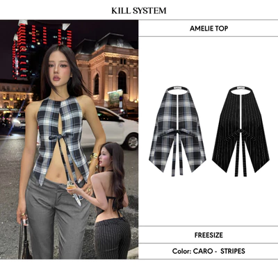 Áo yếm caro cột nơ hở lưng quyến rũ AMELIE - 𝐊𝐈𝐋𝐋 𝐒𝐘𝐒𝐓𝐄𝐌