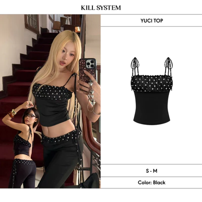Áo 2 dây chấm bi ôm body tôn dáng YUCI - 𝐊𝐈𝐋𝐋 𝐒𝐘𝐒𝐓𝐄𝐌