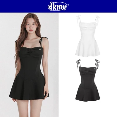 Đầm hai dây ngắn cột nơ vai form corset DKMV dáng váy xoè hoạ tiết nhún ngực phối ren điệu đà Julie Dress | K-D47