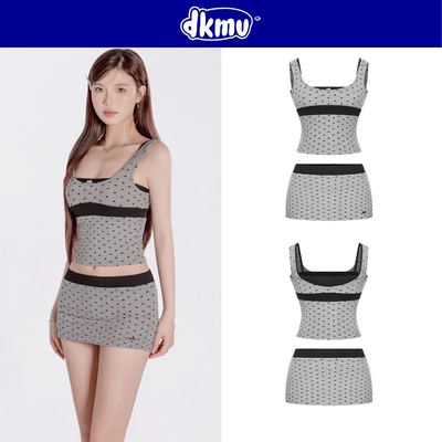 Set áo và chân váy ngắn ôm dáng nữ DKMV chất thun lụa hình trái tim điệu đà phối logo cá màu xám Pearly Set | K-SET19-X
