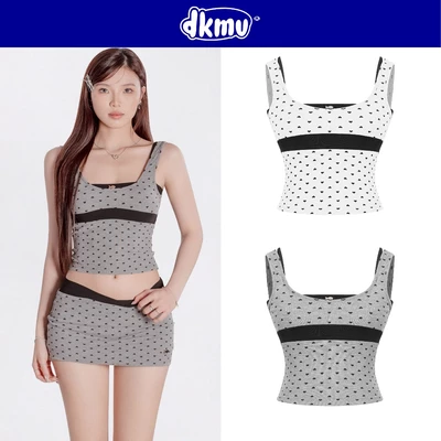 Áo kiểu nữ dáng hai dây hai lớp DKMV thiết kế chấm bi trái tim croptop đính logo cá inox ôm dáng Pearly Set | K-SET19-T