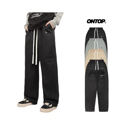 Quần ống suông nam nữ nhiều màu ONTOP tag su dây rút bo chun local brand chất liệu kaki, jean | O14-Q1&O25-Q1&O-Q2