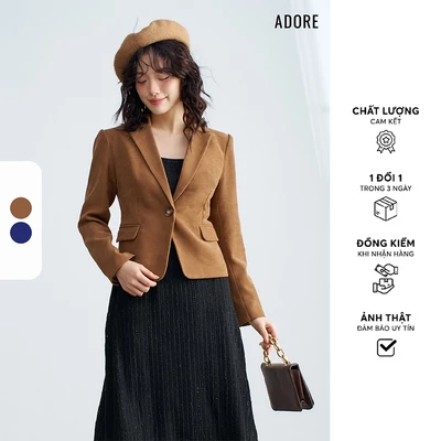 Blazer classic da lộn màu nâu và màu navy vá tay - 512BL1014 ADORE