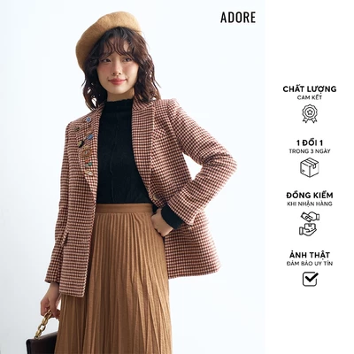 Blazer dạ mỏng ziczac đỏ đính pin thêu - 512BL1015 ADORE