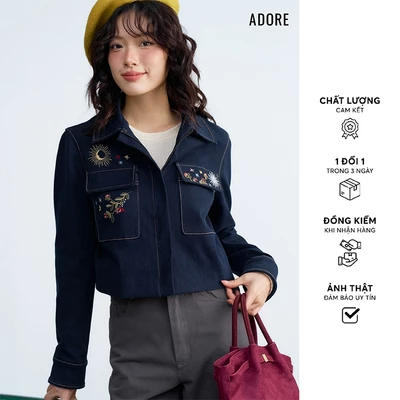 Áo jacket denim xanh chàm thêu thân trước - 512JA2008 ADORE