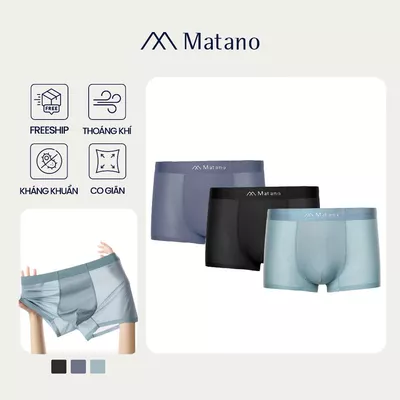 COMBO 3 Quần Boxer Nam Lụa Băng Thông Hơi Matano QL066 thông thoáng, mềm mại, co giản, kháng khuẩn, thấm hút mồ hôi