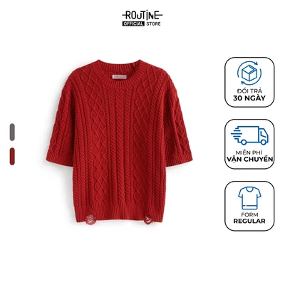 Áo Dệt Kim Nam Tay Ngắn Vặn Thừng Form Regular - Routine 10F25KNI012