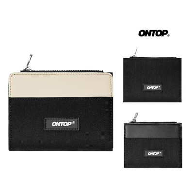 Ví canvas phối da local brand ONTOP nam nữ nhiều ngăn màu đen, kem Bi-Fold Bastille Wallet with Zip | O-V49