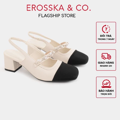 Erosska - Giày cao gót nữ mũi tròn phối dây thời trang màu nude cao 6cm - EL031
