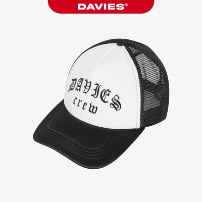 Mũ lưỡi trai nam nữ phối lưới DAVIES hình in chữ cách điệu dây cài bấm nút phối màu đen trắng Engra Trucker Hat | D-C12