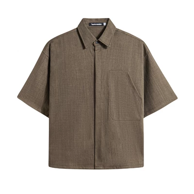 Áo sơ mi ngắn tay cao cấp - Ivankov Sunday Pocket Button Shirt Brown