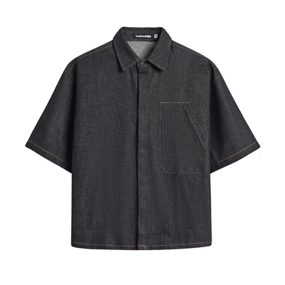 Áo sơ mi raw denim ngắn tay cao cấp - Ivankov Sunday Pocket Button Shirt Raw Denim
