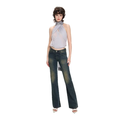 LSOUL Áo Cổ Cao Xuyên Thấu Kwan Top + Quần Jeans Nữ Ống Suông Dài Streetwear Diva Pants J25120825
