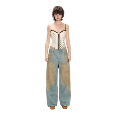 LSOUL Áo Corset Họa Tiết Chấm Bi Hai Dây Jeana Top + Quần Jeans Dirr Pants J25110824
