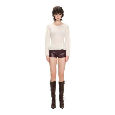 LSOUL Áo Len Phối Dây Buộc Lưng Estic Top + Quần Da Bóng Cạp Trễ Y2K Sie Short M25120603