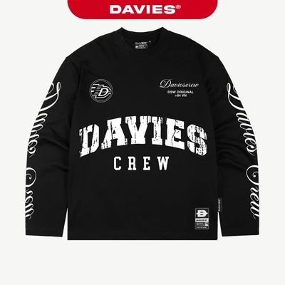 Áo thun form rộng dài tay nam nữ DAVIES cổ tròn hình in chữ phủ kín thun co giãn màu đen Cypher Long Sleeve Tee | D-T45