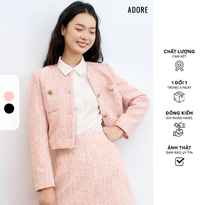 Blazer tweed hồng hạt nổi/text karo đen trắng - 512TW1004 ADORE