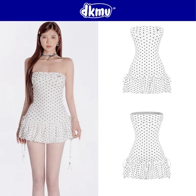 Đầm cúp ngực cổ gập dáng váy bí DKMV hoạ tiết hình trái tim phối dây thắt nơ bên hông đáng yêu Yuri Dress | K-D36