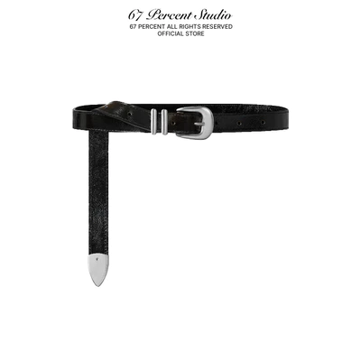 Dây Thắt Lưng Chất Liệu Da Thật Đầu Khoá Kim Loại Cao Cấp 67PERCENT / 67% Đen Bóng - JADE PULL-UP BELT
