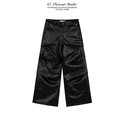 Quần Da Ống Rộng Phong Cách Bụi Bặm Đường Phố 67PERCENT/67% - LEATHER PLEATED PANTS